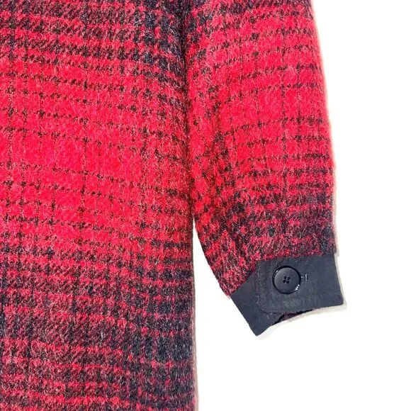 Vintage Woolrich Wool/Mohair Houndstooth Plaid Coat - Red/Black M - Picture 5 of 8